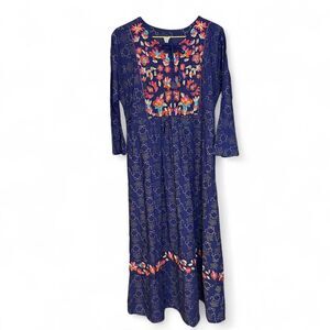 Mango navy blue embroidery maxi dress size XXL fits M/L